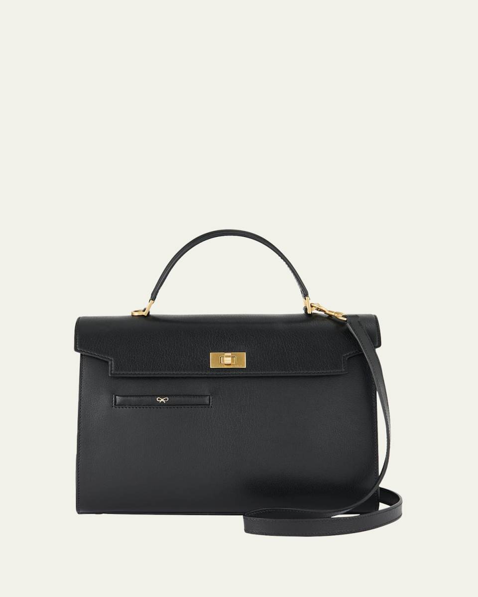 Mortimer Flap Box Leather Top-Handle Bag